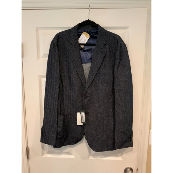 Giorgio Armani "Upton" Navy Blue Cashmere Herringbone Blazer, Size 56 (IT) NWT